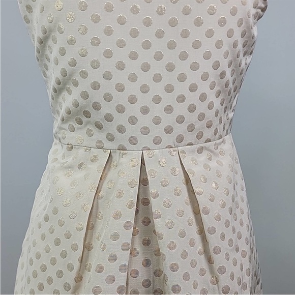 Anthropologie Quillaree Metallic Gold Jacquard Polka Dot Cream A-line Dress 4 - Picture 3 of 14